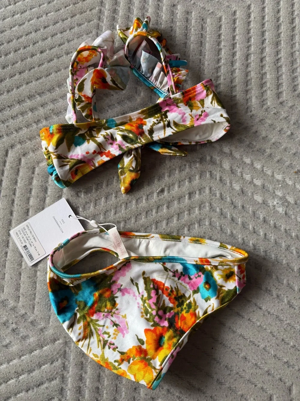 Zimmermann Kids Floral Tie-Front Bikini - White, Pink, Blue, Yellow, Green